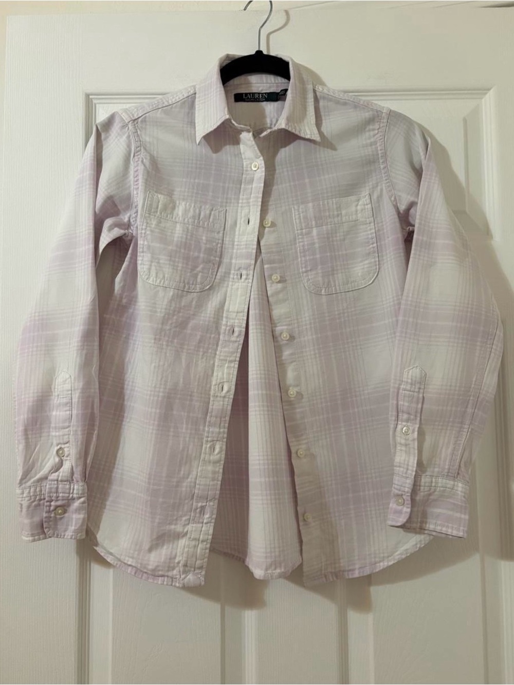 Lauren Ralph Lauren Lavender and White Plaid Button-Down Shirt